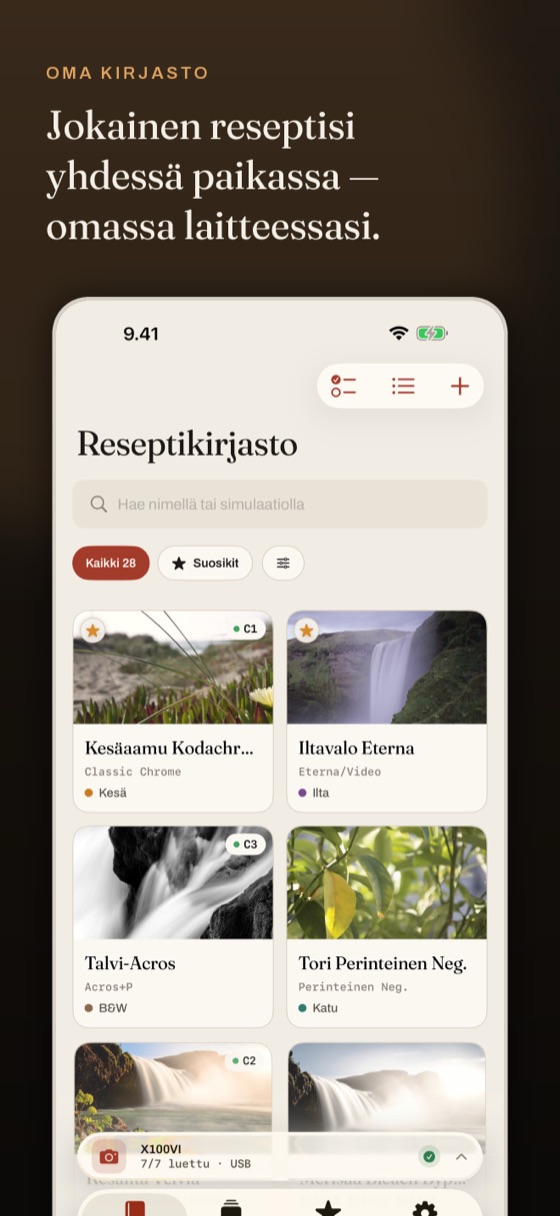 FilmiXin reseptikirjasto ruudukkona