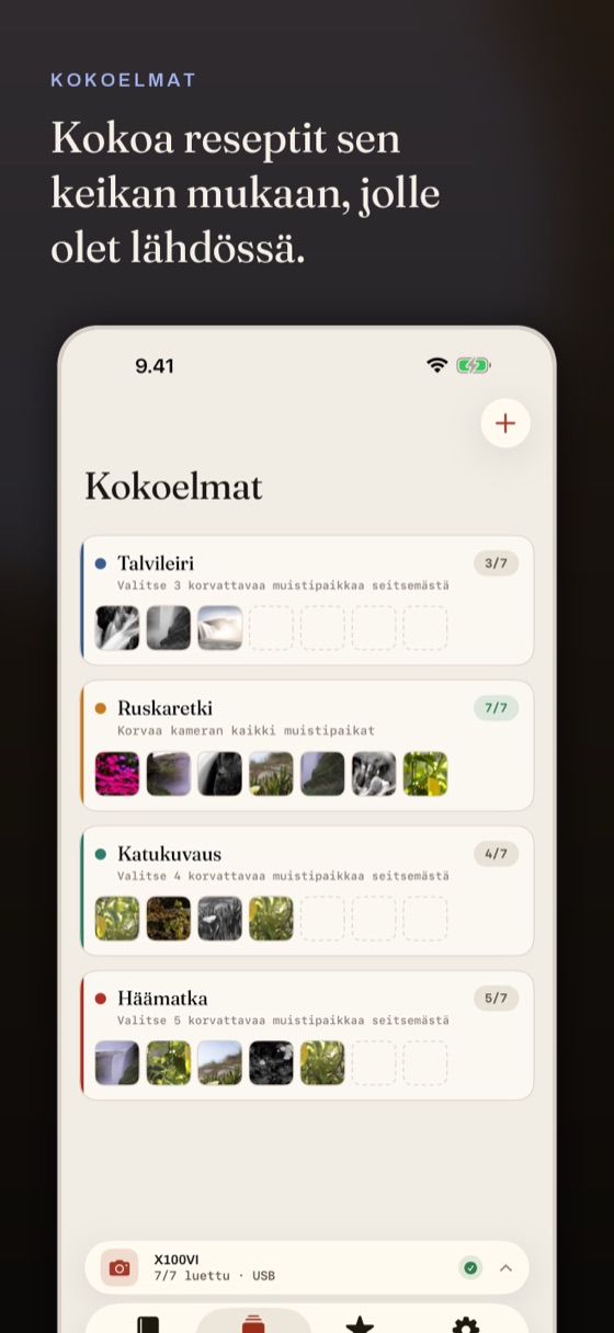 Reseptikokoelmat kuvaustilanteittain