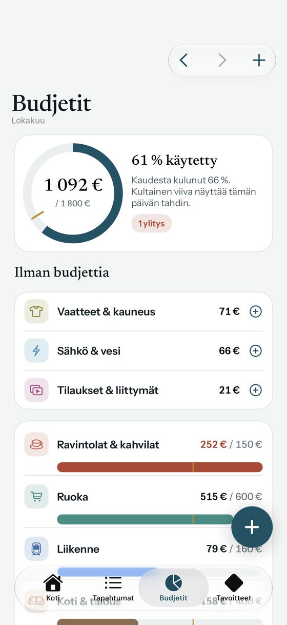 Budjetit kategorioittain