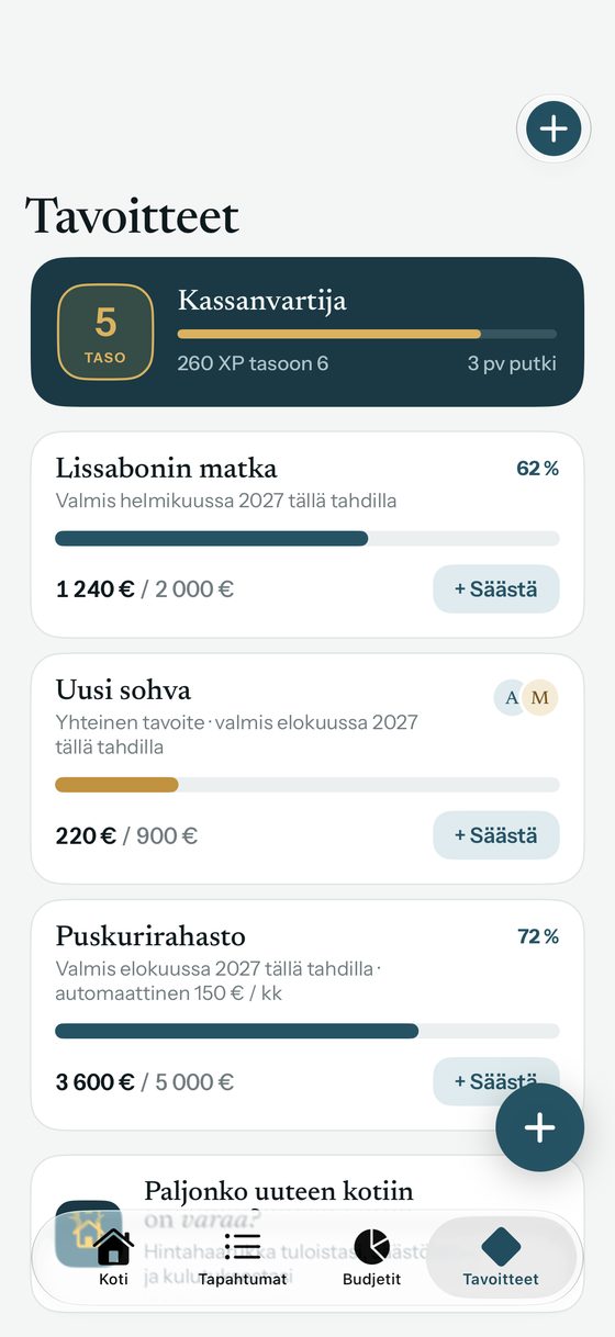 Säästötavoitteet ja tasot