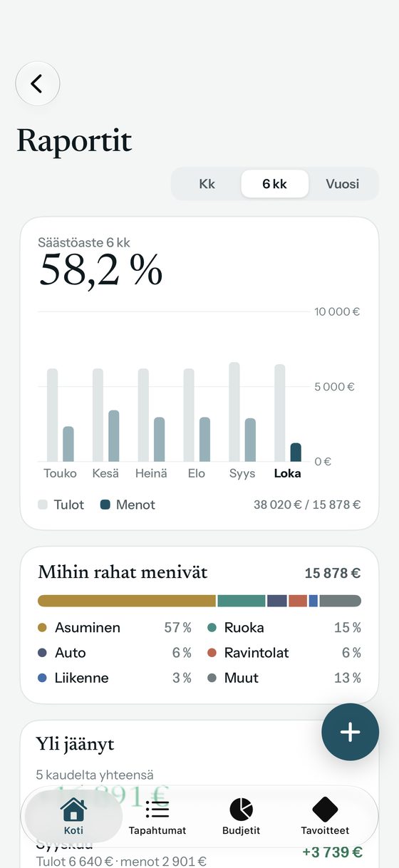 Raportit: säästöaste ja tulot vs. menot